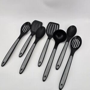 Calphalon Kitchen Utensil 7 Piece Nylon Non-Stick Black Grey